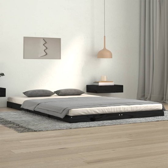 The Living Store Bedframe Grenenhout - 203.5 x 124 x 9 cm - Stabiel en zwart - Geschikt voor 120 x 200 cm matras - Inclusief montagehandleiding