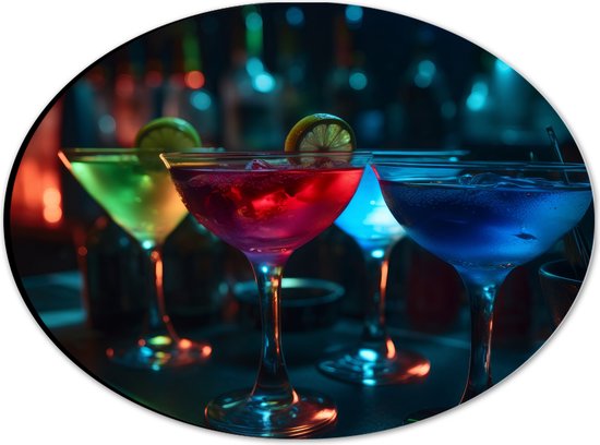 Dibond Ovaal - Bar - Club - Alcohol - Cocktail - Kleuren - 28x21 cm Foto op Ovaal (Met Ophangsysteem)