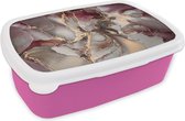 Broodtrommel Roze - Lunchbox - Brooddoos - Goud - Marmer - Paars - 18x12x6 cm - Kinderen - Meisje