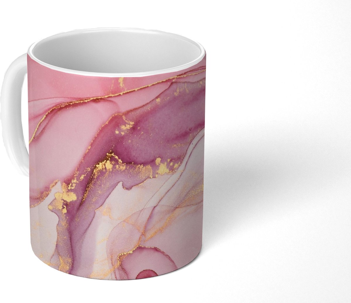 Mok - Koffiemok - Goud - Marmer - Roze - Mokken - 350 ML - Beker - Koffiemokken - Theemok