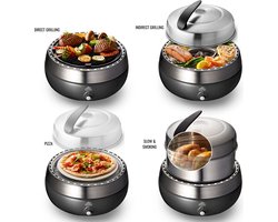 BBQ2GO PRO SET met zware grillplaat - Rookvrije Houtskool Barbecue - Tafel BBQ - Draagbaar voor 5 Personen - Met Pizzaset, Rookverhoging, Indirect Grillrooster & Draagtas - Ø30cm