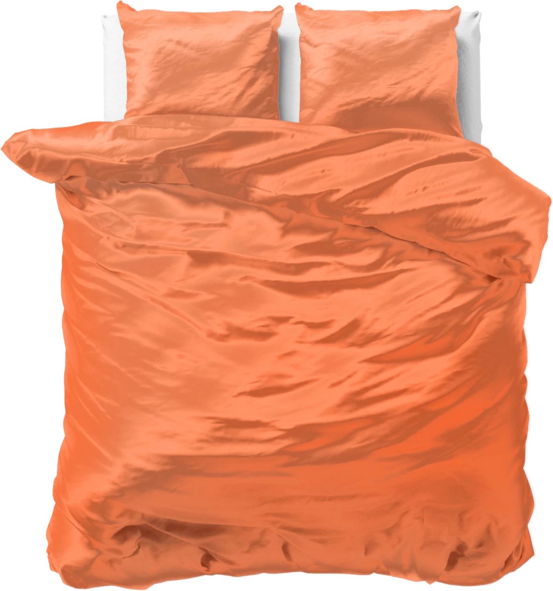 Luxe glans satijn dekbedovertrek uni oranje - lits-jumeaux (240x200/220) - tegen acne, onzuiverheden en warrig haar - heerlijk zacht en soepel