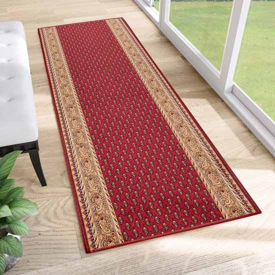 Tapis en caoutchouc anti-dérapant Tapiso Rouge Beige Tapis en caoutchouc oriental Classique Taille de tapis - 80x300