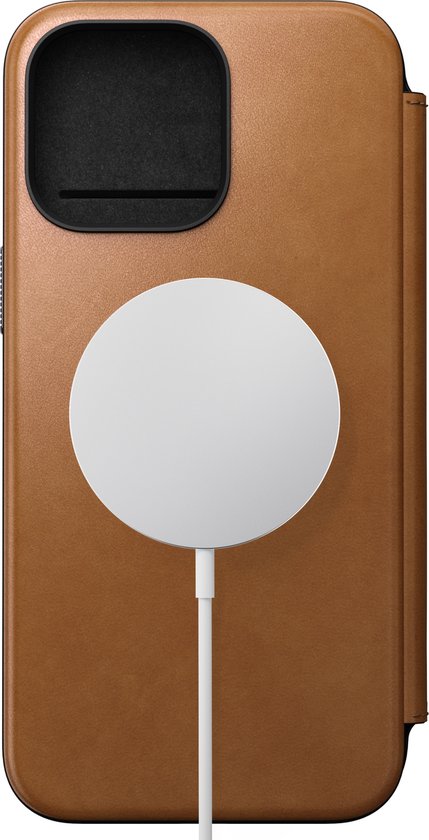 Nomad Modern Leather Folio - Book cover hoesje voor iPhone 15 Pro Max - Nomad leder - Geschikt voor MagSafe en draadloos opladen - Bruin