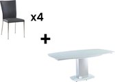 Set tafel + 4 stoelen TALICIA - Wit en grijs L 190 cm x H 75 cm x D 105 cm