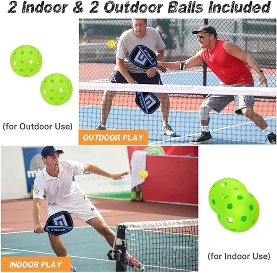 Pickleball - Set di racchette per paddle Pickleball con 4 pagaie, 4 palline e 1 borsa per il trasporto, per principianti e giocatori di tempo libero, per interni ed esterni (verde
