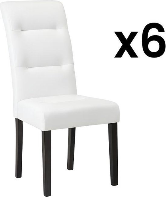 Set van 6 stoelen TADDEO - Wit kunstleer & houten poten L 64 cm x H 105 cm x D 47 cm