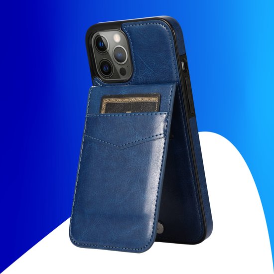 Coque iPhone 15 Plus - Coque arrière - Porte carte - Portefeuille - Simili cuir - Bleu foncé