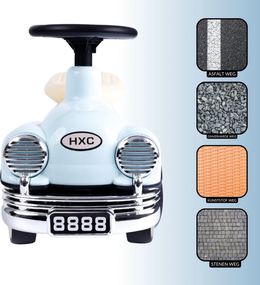 Buxibo Retro Loopauto | Loopwagen voor Jongens & Meisjes | 1-3 jaar | Veilig | Stimuleert Motorische Vaardigheden | Blauw - 58x29x38cm — afbeelding 2