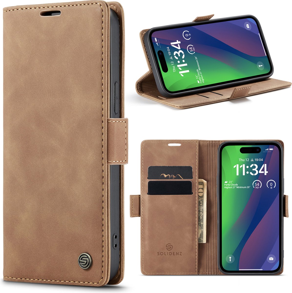 Solidenz Hoesje - Geschikt voor iPhone 15 - Urban Book - Bruin