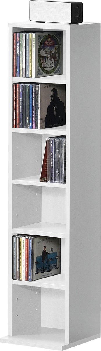 CD/DVD Kast Compartiment Lana - Kast - Met 6 Planken - 90x20x20 cm - Wit - Spaanplaat - Modern Design