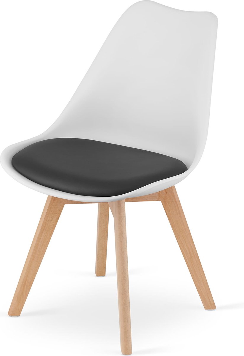 MARK - Eetkamerstoel - eco leer - beuken poten - wit, zwart