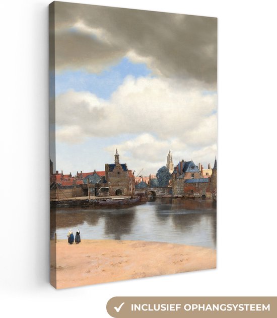 Canvas Schilderij Gezicht op Delft - Schilderij van Johannes Vermeer - 20x30 cm - Wanddecoratie