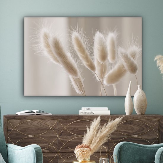 Tableau sur toile Herbe de la Pampa - Plume - Wit - 120x80 cm - Décoration murale