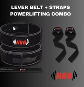 NRG fitness - Lever Belt Halterriem en Lifting Straps - Powerlifting Combo - Halterriem Maat M met Lifting Straps Deluxe - Zwart - Powerlifting
