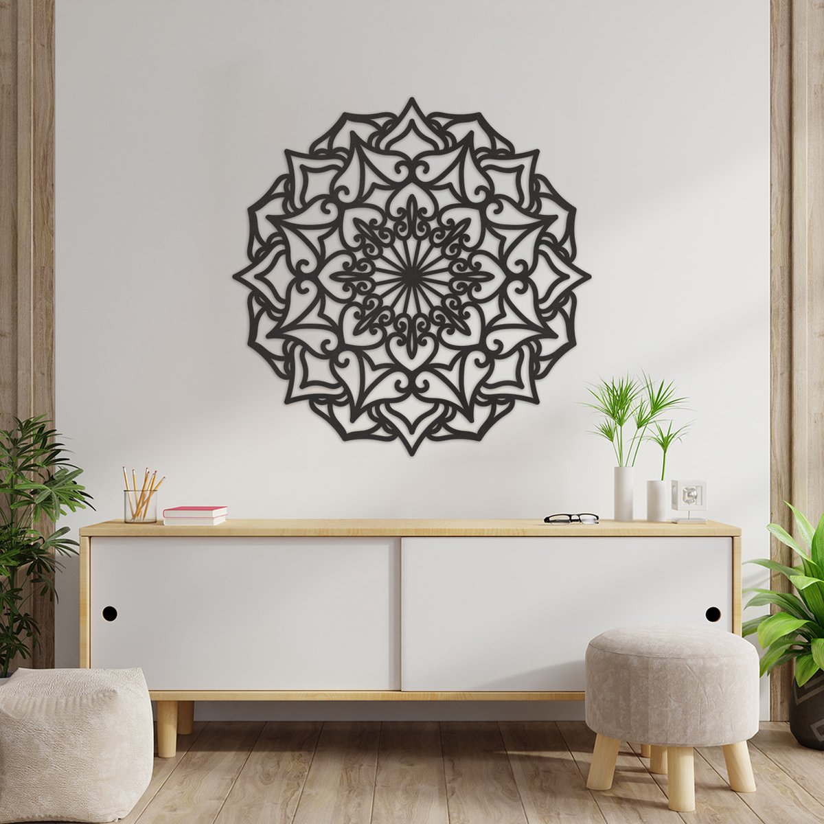 Mandala fleur de vie en bois, grande décoration murale pour salon