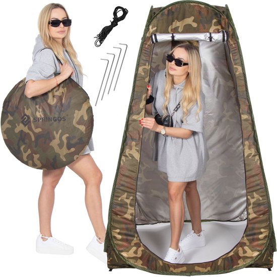 Springos Pop-Up Tent - 1 persoons - Omkleedtent - Festival - Strand - 120 x 120 x 190 - Legergroen van Springos — afbeelding 5