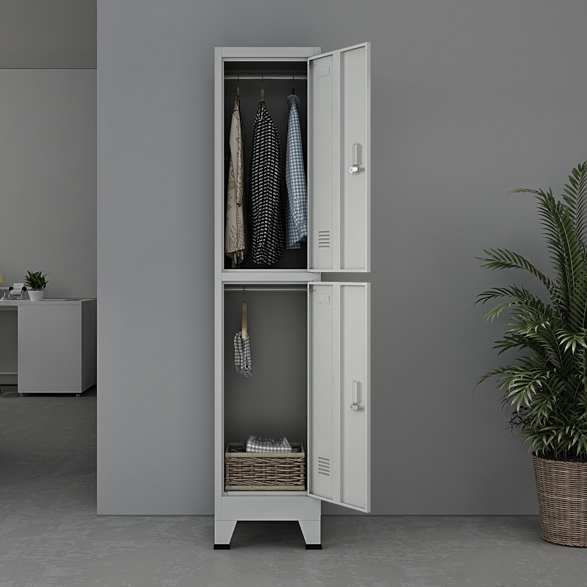 en.casa Lockerkast Joroinen 180x38x45 cm staal met 2 deuren grijs grijs met 2 deuren