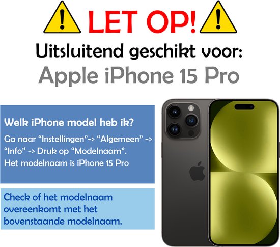 Waarschuwing: exclusief geschikt voor Apple iPhone 15 Pro. Instructies om het model te controleren.