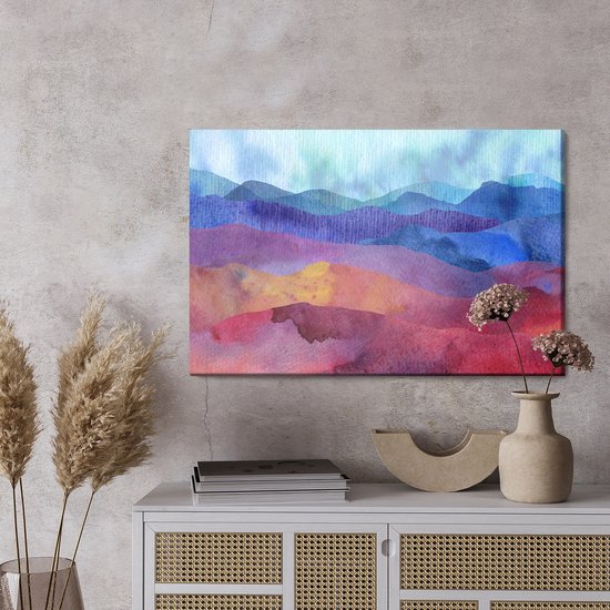 Painting King - Peinture sur toile Chaînes de montagnes abstraites colorées - 90 x 60 cm