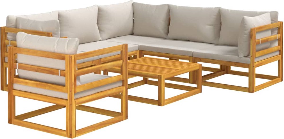 vidaXL 7-delige - Loungeset - met - lichtgrijze - kussens - massief - hout Lichtgrijs