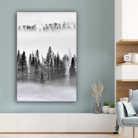 Peinture sur toile - Arbres - Brouillard - Forêt - Nature - Canvasdoek - 80x120 cm - Photo sur toile - Peinture nature