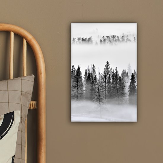 Peinture sur toile - Arbres - Brouillard - Forêt - Nature - Canvasdoek - 20x30 cm - Photo sur toile - Peinture nature