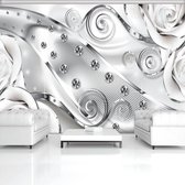 Fotobehang - Vlies Behang - Luxe Zilveren Patroon met Diamanten - 368 x 280 cm