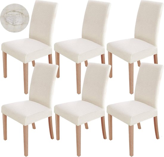 Stoelhoezen Set van 6 Stretch Stoelhoezen Moderne Stoelhoezen Elastisch Afneembare Wasbare Stretch Hoes voor Eetkamerstoelen Schommelstoel Hoes Bruiloft Kantoor Banketten Feestdecoratie (Beige)