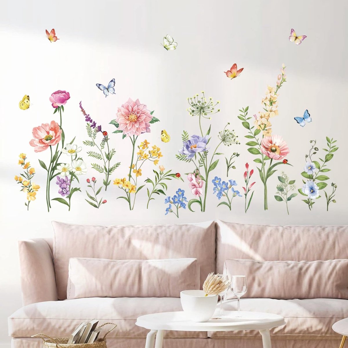 Stickers Muraux Fille Vélo Papillon Autocollant Mural Fleurs Stickers  Muraux Décoration Murale Chambre Salon Couloir