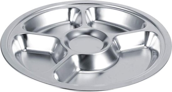 2 stuks ronde verdeelde platte borden van roestvrij staal 2 stuks ronde verdeelde platte borden van roestvrij staal