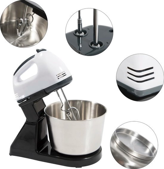 Keukenmachine - Mixer met RVS Deeghaken En Gardes - 7 Verschillende Snelheden - 100W - Krachtige Motor - 16cm x 16xm x 27.5cm — afbeelding 2