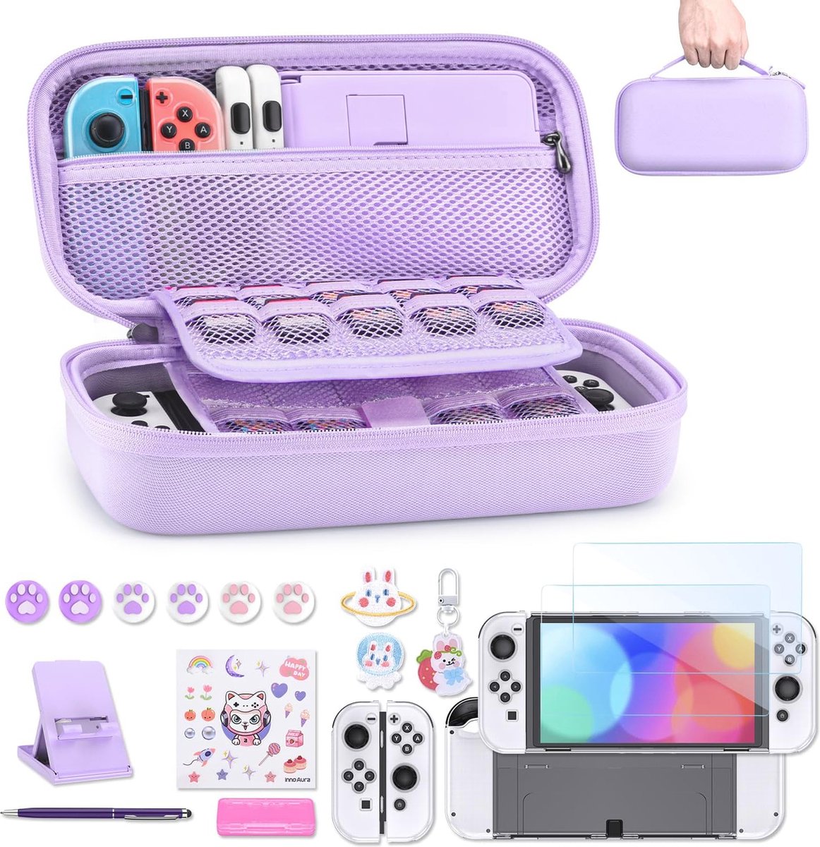 Switch OLED Accessoires Bundel - 18 in 1 met Draagtas, Schermbeschermer en Meer