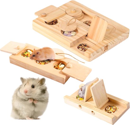 Hypeety Houten Doolhof Tunnel Speelgoed met Glazen Cover, Kleine Huisdieren Activiteit Sport Hamster Speelgoed Doolhof Tunnel Rat Muis Houten Grappig Speelgoed
