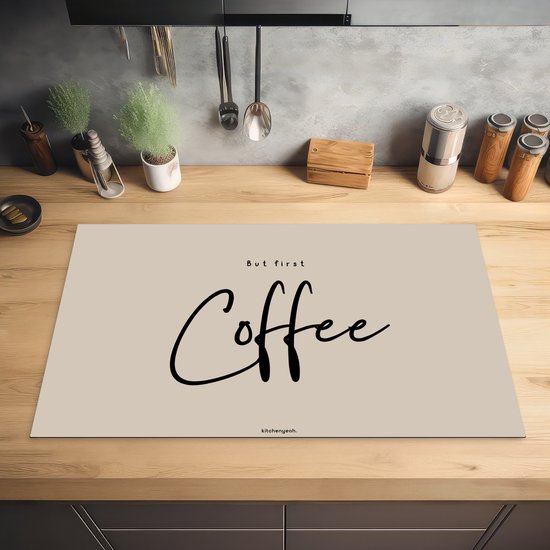 KitchenYeah® Protection plaque induction 83x51.5 cm - Beige - Citation - Mais d'abord le café - Protege plaque de cuisson - Couvre plaque induction - Protecteur d'induction - Cuisine