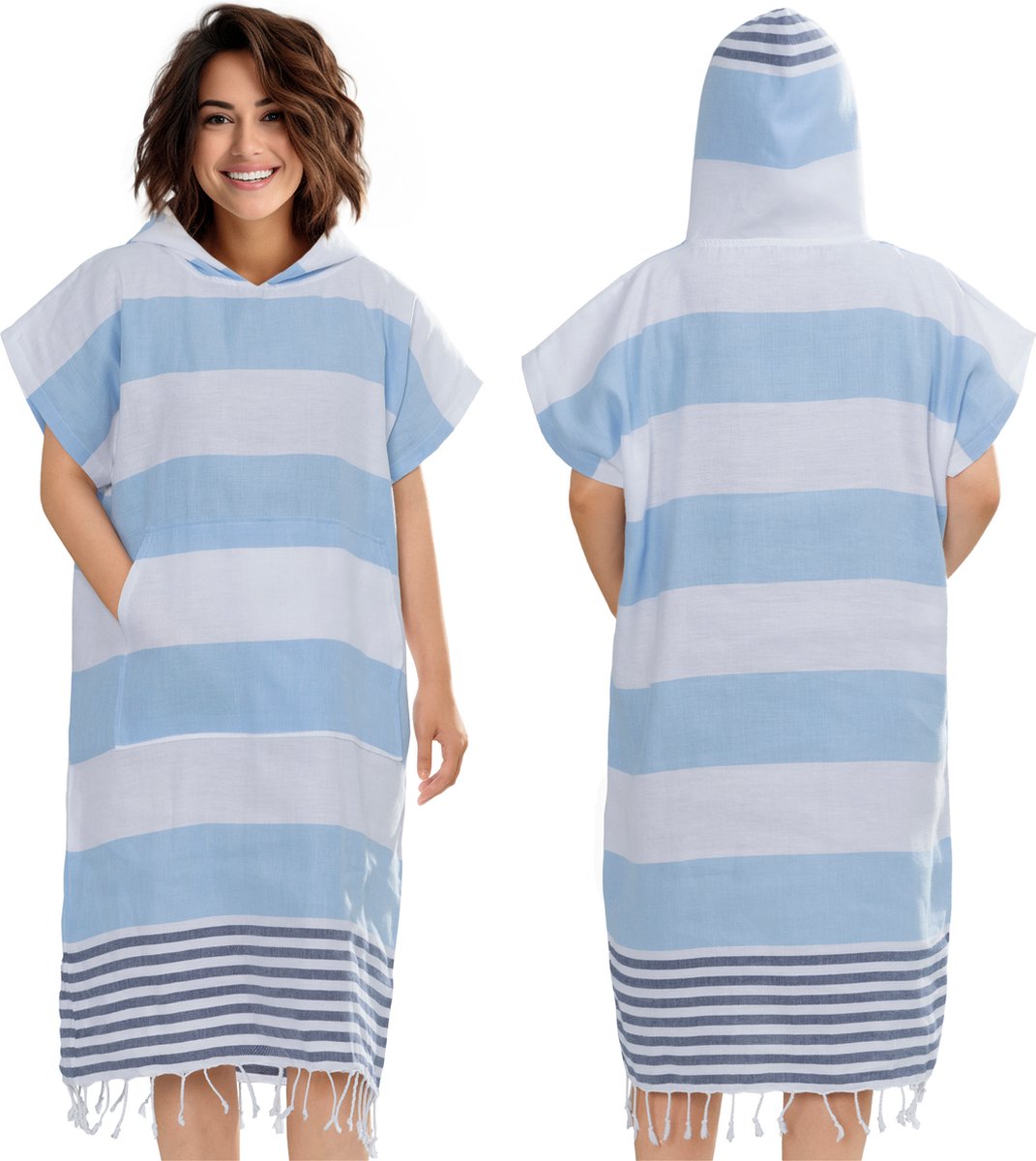 JEMIDI hamam poncho met capuchon - Sneldrogende sauna handdoek - 100% katoen - Te gebruiken als sauna badjas of hamamdoek - Lichtgewicht en easy-care