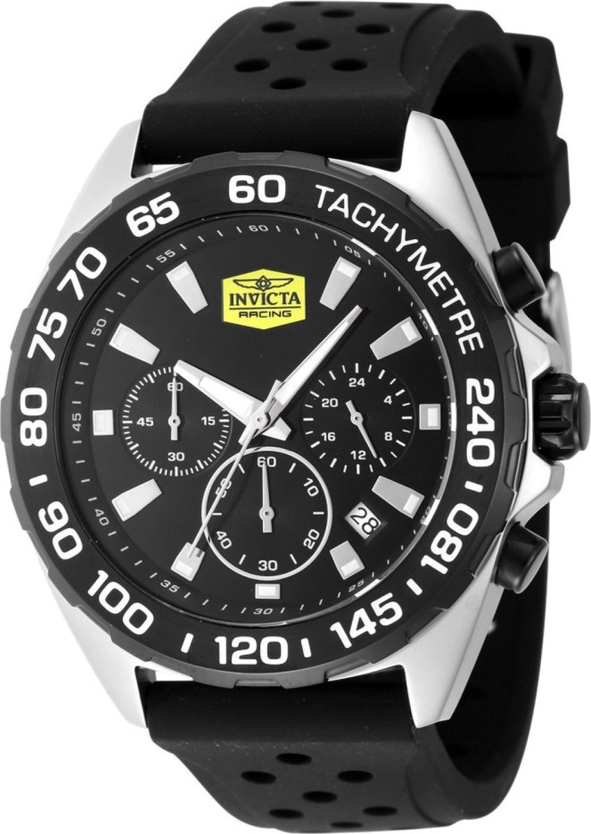 Invicta Racing 47768 Heren Horloge - Waterdicht - Analoog - Quartz Uurwerk - Roestvrij Staal met zwarte Wijzerplaat - 43mm