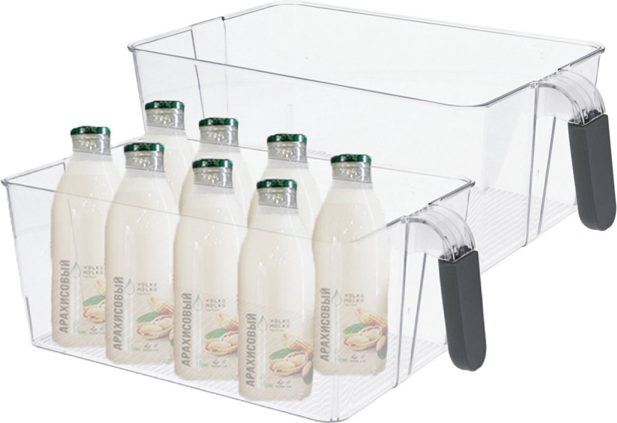 Excellent Houseware Koelkast/keuken organizer mand/bak - 2x - transparant - kunststof - L31 x B18 x H11 cm - groente/fruit lade - 6 liter