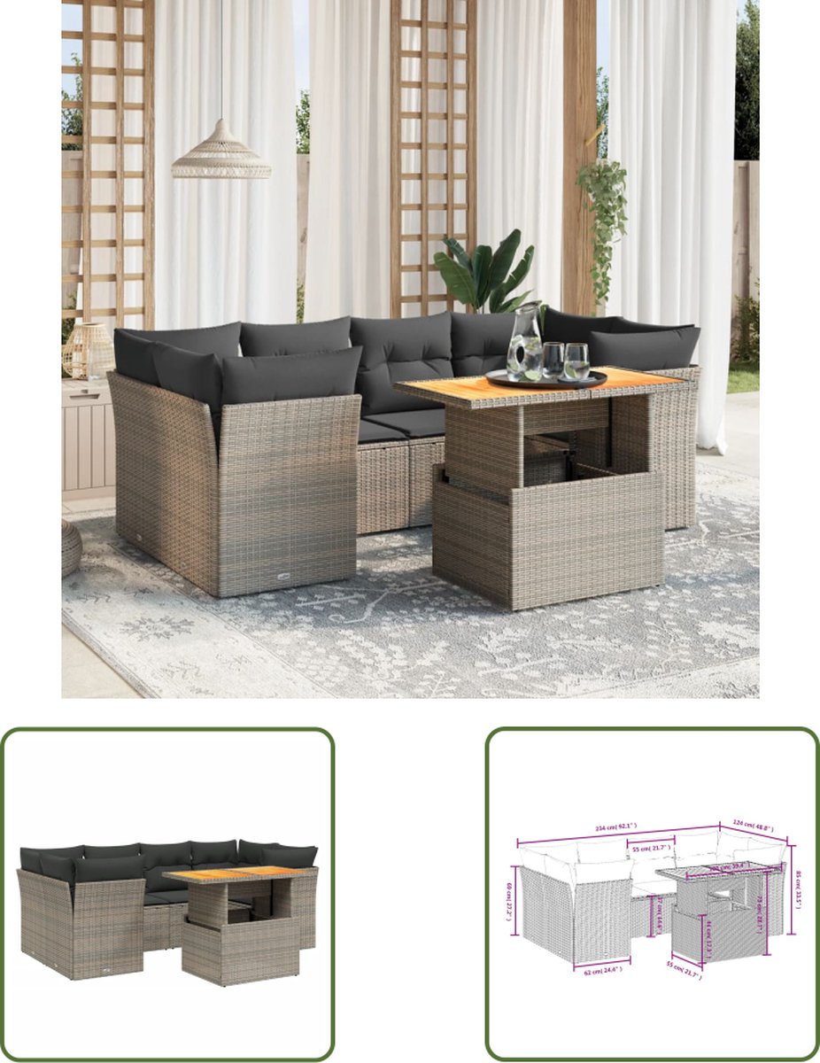 The Living Store 7-delige Loungeset met kussens poly rattan grijs - Loungebank - Tuinset - Lounge Set - Buitendecoratie - Garden Furniture The Living Store 7-delige Loungeset met kussens poly rattan grijs - Loungebank - Tuinset - Lounge Set - Buitendecoratie - Garden Furniture - Afbeelding 1