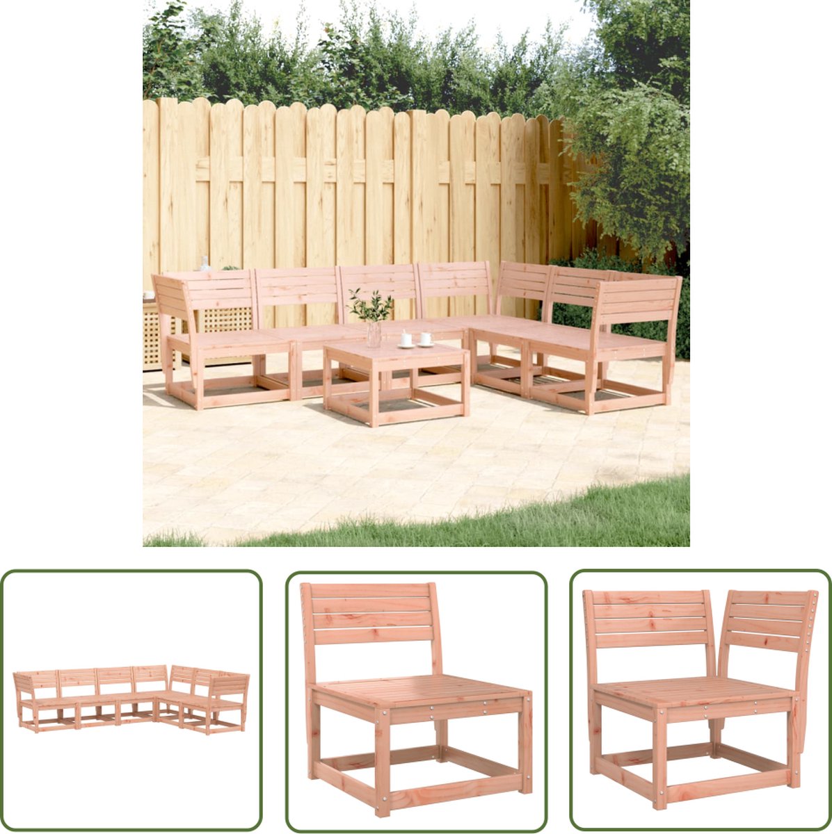 Massief douglashouten loungeset met comfortabele kussens - Tuinmeubilair in natuurlijke tinten