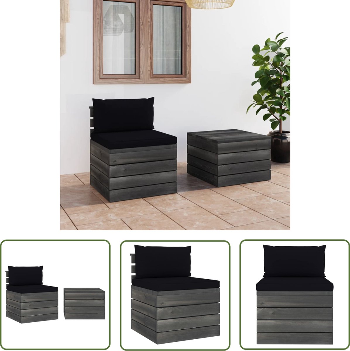 vidaXL Lounge Set - Tuinlounge - 2-delige Loungeset met kussens pallet massief grenenhout - Buitendecoratie - Teak Meubel - Granenhouten Bank