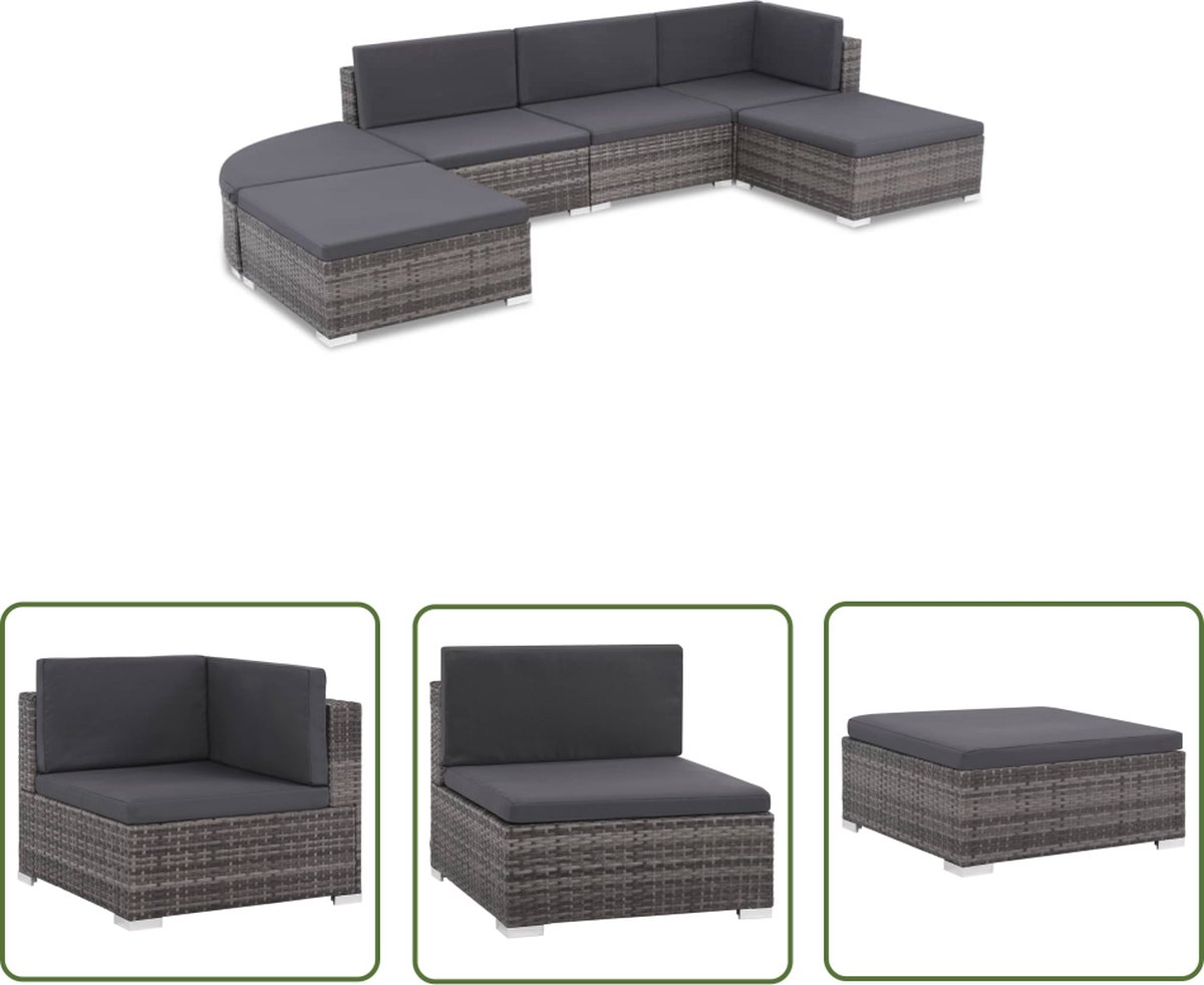 Loungeset poly rattan grijs met kussens - Tuinmeubilair - The Living Store.
