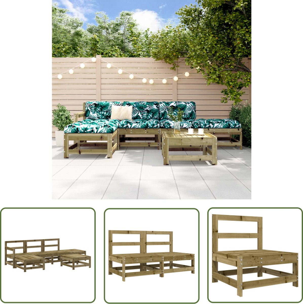 The Living Store 6-delige Loungeset geïmpregneerd grenenhout - Loungeset - Tuinset - Hout Lounge - Grenenhout - Outdoor Furniture