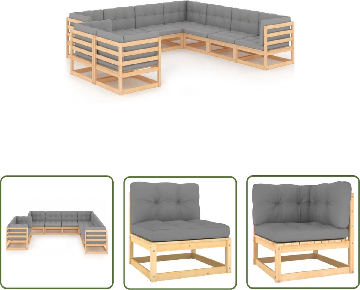 Tuin loungeset met grenenhouten bank en kussens - The Living Store.