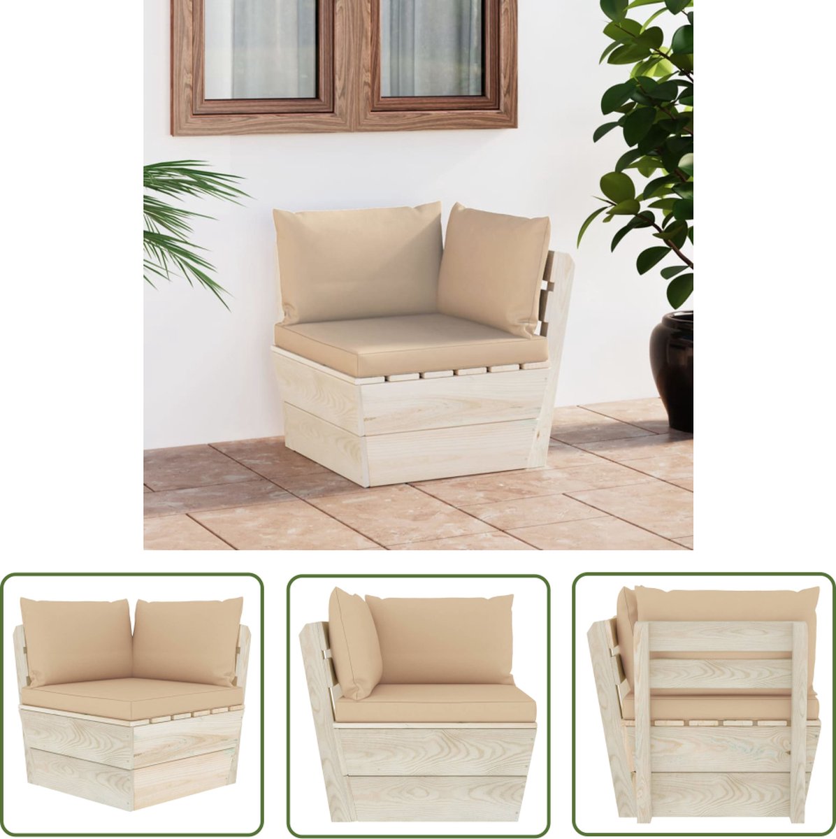vidaXL Hoeksofa - Tuinbank - Tuinhoekbank met kussens pallet geïmpregneerd vurenhout - Loungehoek - Buitendecoratie - Hout Meubel