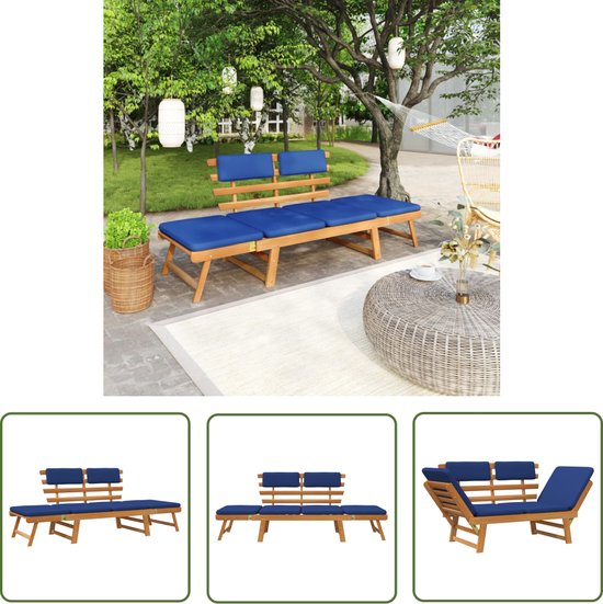 vidaXL Lounge Set - Tuinset - Tuinbank met kussens 2-in-1 190 cm massief acaciahout - Tuinbank - Ligbed - Acacia Hout