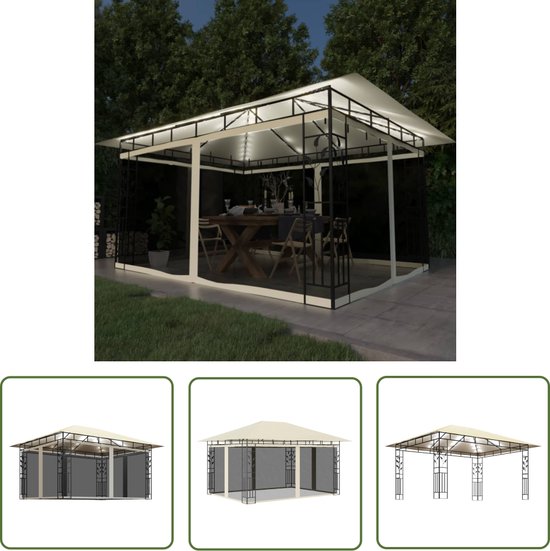 The Living Store Tuinprieel 4x3m - crÃ¨me - stof luifel - muskietennetten - zonne-energie - LED verlichting - gepoedercoat staal - montage vereist
