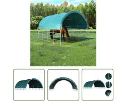 The Living Store Veetent 3,7x3,7 m PVC groen - Veetent - Paardentent - Stalletje - Buitenstal - Dierentuinen