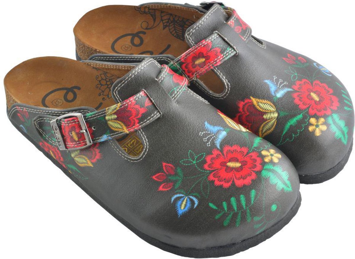 GOBY Clogs met Multikleurige Bloemen Handgemaakt Hoge Kwaliteit