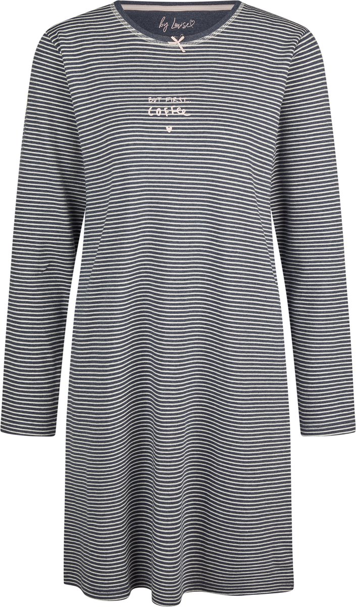 By Louise Dames Nachthemd Interlock Lange Mouw Gestreept Blauw Donkerblauw